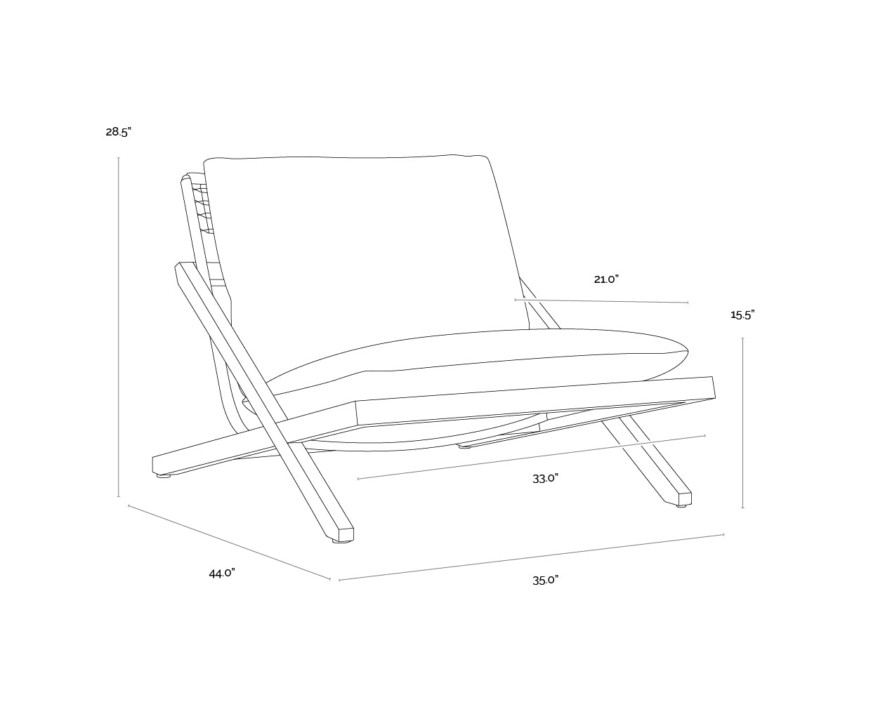 A wireframe image of the product with dimensions shown