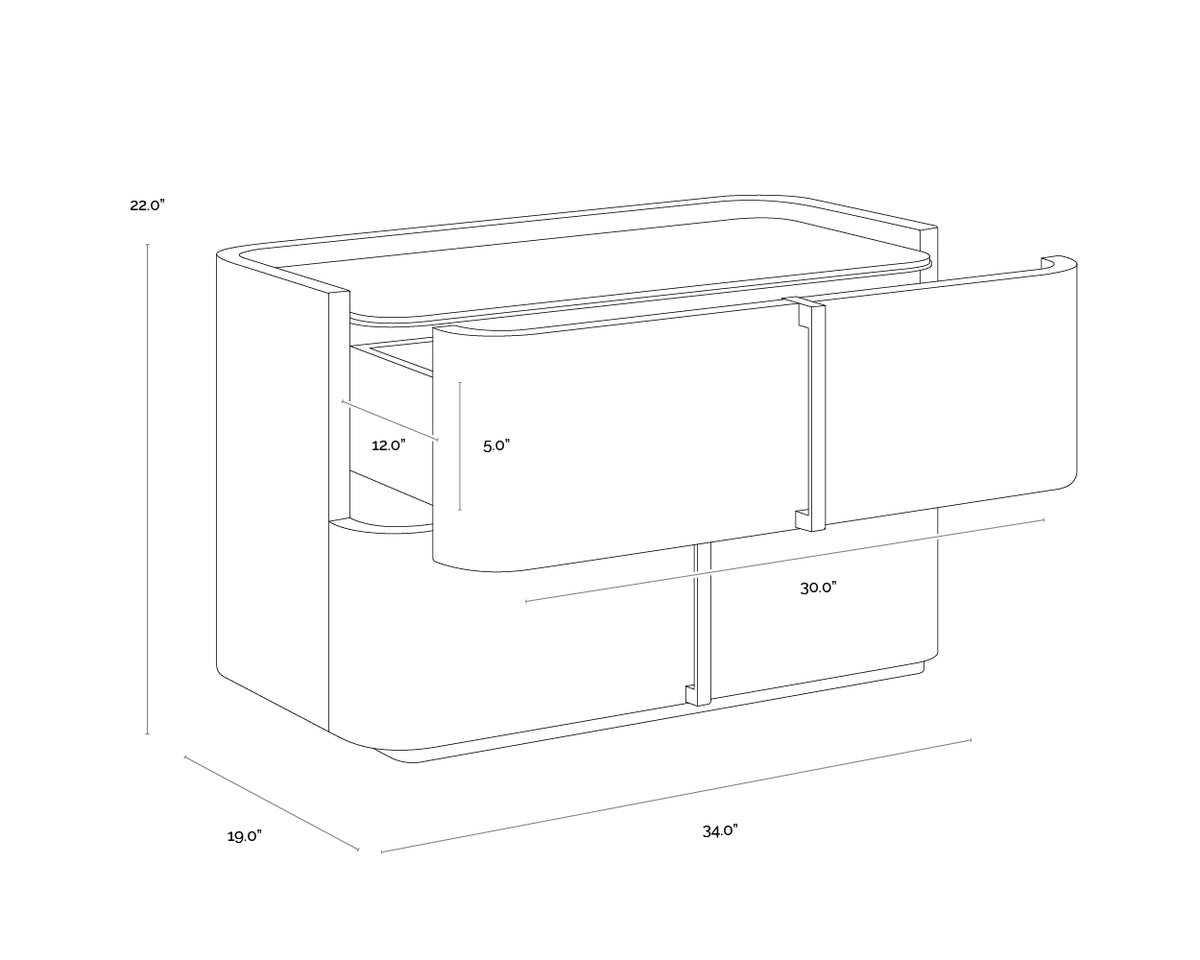 A wireframe image of the product with dimensions shown