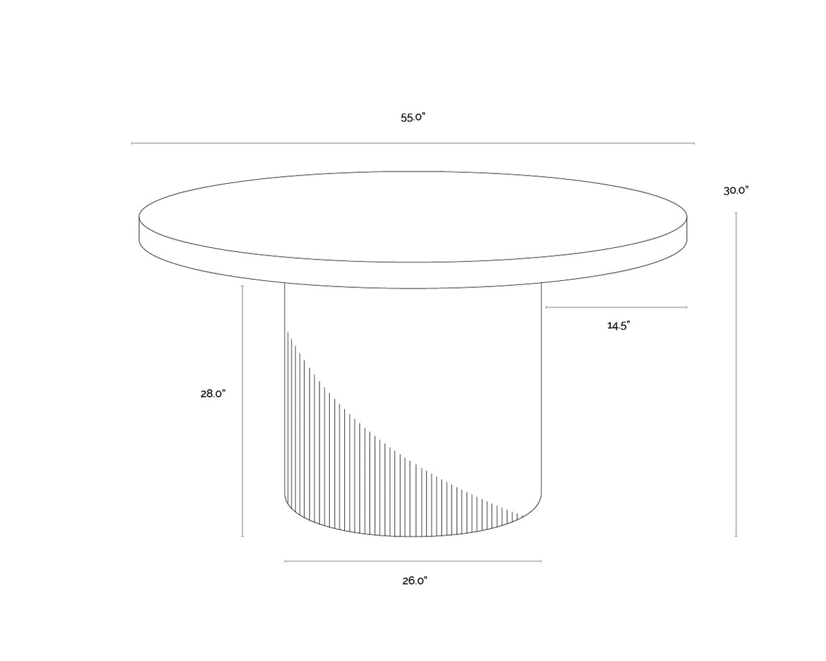 A wireframe image of the product with dimensions shown