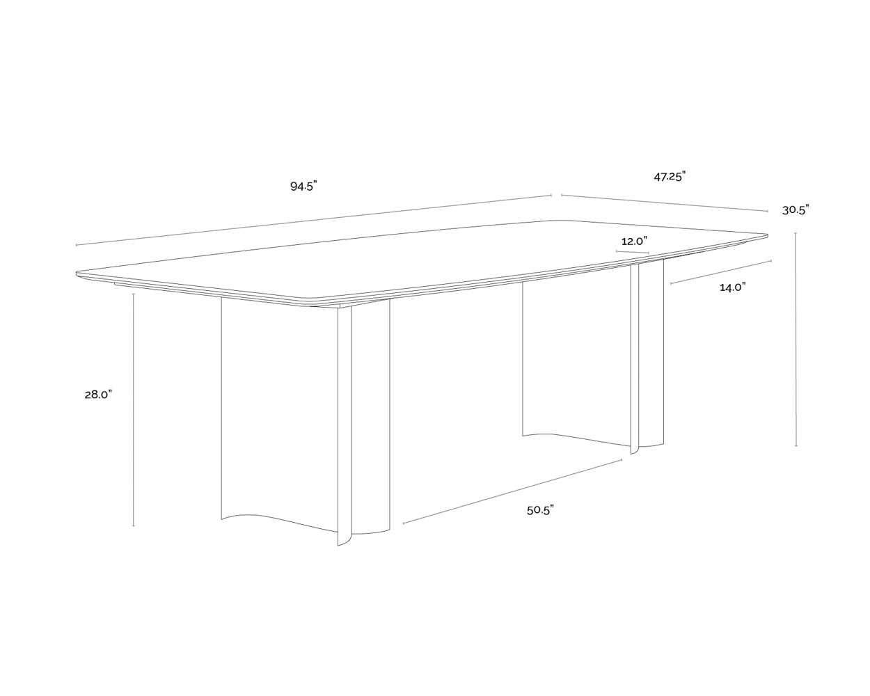 A wireframe image of the product with dimensions shown
